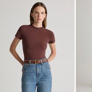 NWT Quince Stretch Cotton Jersey Fitted T-Shirt in Cocoa